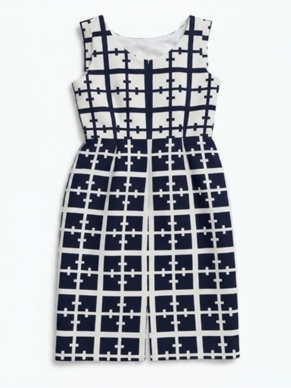 Elizabeth McKay Cotton Silk Navy White Geometric Sheath Dress Size 8 Made in USA - Picture 5 of 7